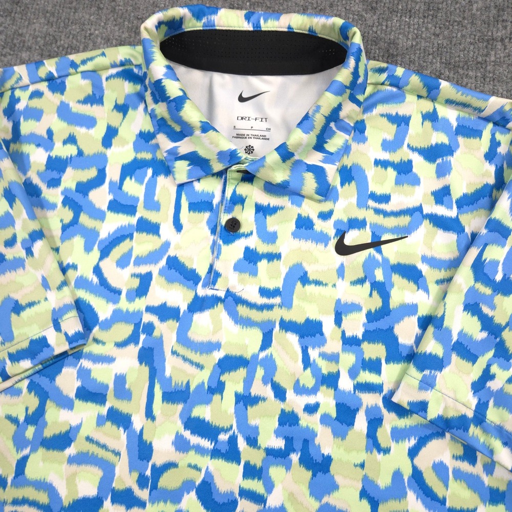 Nike Dri-Fit Tour Polo Shirt Mens Small Blue Confetti Abstract Performance Golf
